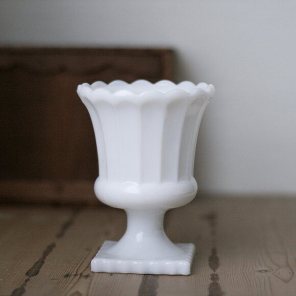 Vintage Milk Glass Pedestal Cup/Compote/Footed Urn Style /Vase/Catchall - Picture 1 of 3